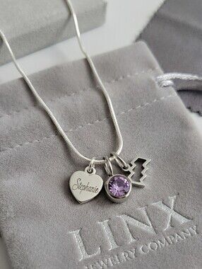 Personalized Name Heart, Birthstone & BirthSign Trio Dangle Charm 20 In Necklace